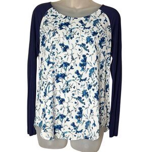 New French Connection Blue Floral Raglan Sleeve Blouse Size Small (315)